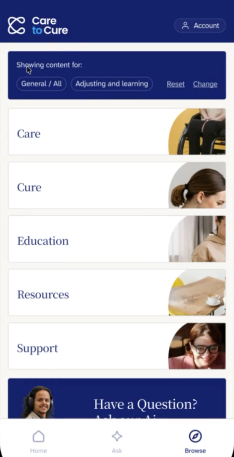 The Browse tab with content pillars